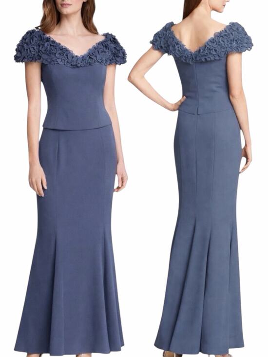 Daymor Couture Dresses & Skirts - Daymor Floral Applique Off the Shoulder Evening Gown Purple Size 8